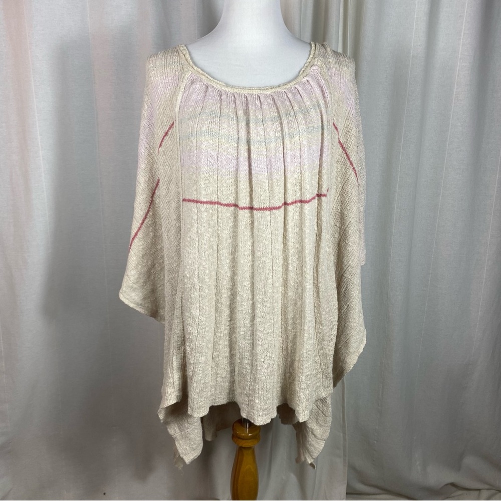 Free People Women’s Small Shawl Poncho Cotton Linen Beige coverup Knit boho